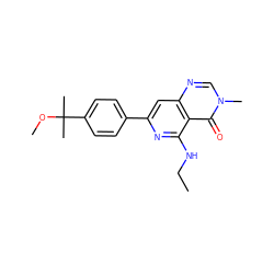 CCNc1nc(-c2ccc(C(C)(C)OC)cc2)cc2ncn(C)c(=O)c12 ZINC000115624378