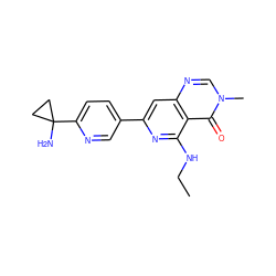 CCNc1nc(-c2ccc(C3(N)CC3)nc2)cc2ncn(C)c(=O)c12 ZINC000115624830