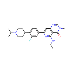 CCNc1nc(-c2ccc(C3CCN(C(C)C)CC3)c(F)c2)cc2ncn(C)c(=O)c12 ZINC000115624108