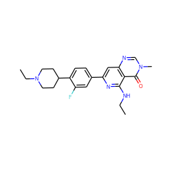 CCNc1nc(-c2ccc(C3CCN(CC)CC3)c(F)c2)cc2ncn(C)c(=O)c12 ZINC000115624051