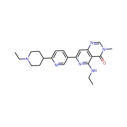 CCNc1nc(-c2ccc(C3CCN(CC)CC3)nc2)cc2ncn(C)c(=O)c12 ZINC000115625673