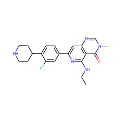 CCNc1nc(-c2ccc(C3CCNCC3)c(F)c2)cc2ncn(C)c(=O)c12 ZINC000115621874