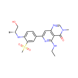 CCNc1nc(-c2ccc(N[C@H](C)CO)c(S(C)(=O)=O)c2)cc2ncn(C)c(=O)c12 ZINC000115626688