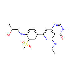 CCNc1nc(-c2ccc(NC[C@@H](C)O)c(S(C)(=O)=O)c2)cc2ncn(C)c(=O)c12 ZINC000115625298