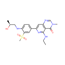 CCNc1nc(-c2ccc(NC[C@H](C)O)c(S(C)(=O)=O)c2)cc2ncn(C)c(=O)c12 ZINC000115626255