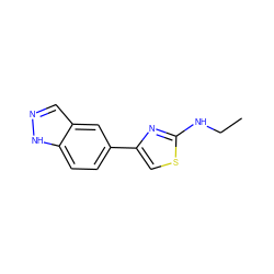 CCNc1nc(-c2ccc3[nH]ncc3c2)cs1 ZINC000066076539