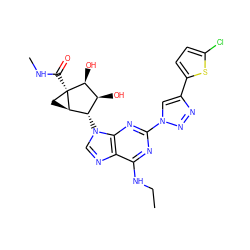 CCNc1nc(-n2cc(-c3ccc(Cl)s3)nn2)nc2c1ncn2[C@H]1[C@H](O)[C@H](O)[C@]2(C(=O)NC)C[C@H]12 ZINC000473136193