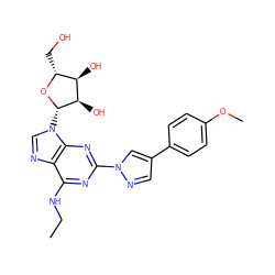 CCNc1nc(-n2cc(-c3ccc(OC)cc3)cn2)nc2c1ncn2[C@@H]1O[C@H](CO)[C@@H](O)[C@H]1O ZINC000013582919