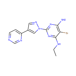 CCNc1nc(-n2cc(-c3ccncn3)cn2)nc(N)c1Br ZINC000217114055