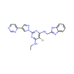 CCNc1nc(-n2cc(-c3ccncn3)cn2)nc(NCc2nc3ccccc3[nH]2)c1Br ZINC000217011562