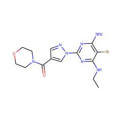 CCNc1nc(-n2cc(C(=O)N3CCOCC3)cn2)nc(N)c1Br ZINC000217109570