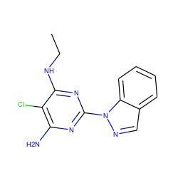 CCNc1nc(-n2ncc3ccccc32)nc(N)c1Cl ZINC000217114096