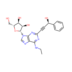 CCNc1nc(C#C[C@@H](O)c2ccccc2)nc2c1ncn2[C@@H]1O[C@H](CO)[C@@H](O)[C@H]1O ZINC000013475057