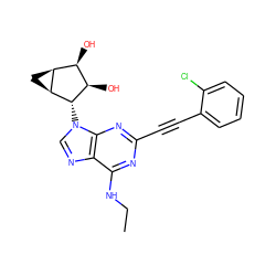 CCNc1nc(C#Cc2ccccc2Cl)nc2c1ncn2[C@H]1[C@H](O)[C@H](O)[C@@H]2C[C@@H]21 ZINC000084672346