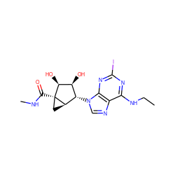 CCNc1nc(I)nc2c1ncn2[C@H]1[C@H](O)[C@H](O)[C@]2(C(=O)NC)C[C@H]12 ZINC000653794564