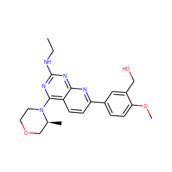 CCNc1nc(N2CCOC[C@@H]2C)c2ccc(-c3ccc(OC)c(CO)c3)nc2n1 ZINC000138806829