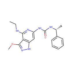 CCNc1nc(NC(=O)N[C@H](C)c2ccccc2)cc2[nH]nc(OC)c12 ZINC001772597498