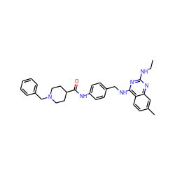 CCNc1nc(NCc2ccc(NC(=O)C3CCN(Cc4ccccc4)CC3)cc2)c2ccc(C)cc2n1 ZINC000045245712