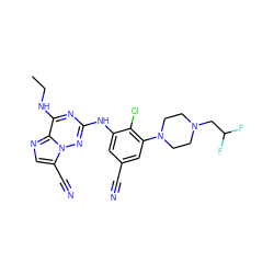 CCNc1nc(Nc2cc(C#N)cc(N3CCN(CC(F)F)CC3)c2Cl)nn2c(C#N)cnc12 ZINC000169711970