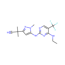 CCNc1nc(Nc2cc(C(C)(C)C#N)nn2C)ncc1C(F)(F)F ZINC000103260616