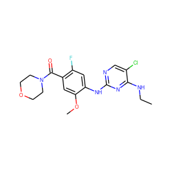 CCNc1nc(Nc2cc(F)c(C(=O)N3CCOCC3)cc2OC)ncc1Cl ZINC000169705064