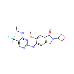 CCNc1nc(Nc2cc3c(cc2OC)C(=O)N(C2COC2)C3)ncc1C(F)(F)F ZINC000169704581