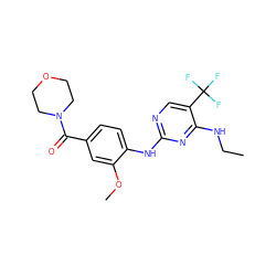 CCNc1nc(Nc2ccc(C(=O)N3CCOCC3)cc2OC)ncc1C(F)(F)F ZINC000169705152