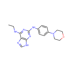 CCNc1nc(Nc2ccc(N3CCOCC3)cc2)nc2[nH]cnc12 ZINC000013648434