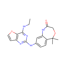 CCNc1nc(Nc2ccc3c(c2)NC(=O)COC3(C)C)nc2ccoc12 ZINC001772645949