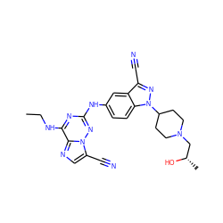 CCNc1nc(Nc2ccc3c(c2)c(C#N)nn3C2CCN(C[C@H](C)O)CC2)nn2c(C#N)cnc12 ZINC000169711958