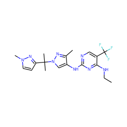 CCNc1nc(Nc2cn(C(C)(C)c3ccn(C)n3)nc2C)ncc1C(F)(F)F ZINC000139874620