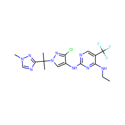 CCNc1nc(Nc2cn(C(C)(C)c3ncn(C)n3)nc2Cl)ncc1C(F)(F)F ZINC000205714499