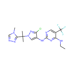 CCNc1nc(Nc2cn(C(C)(C)c3nncn3C)nc2Cl)ncc1C(F)(F)F ZINC000205714479