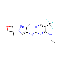 CCNc1nc(Nc2cn(C3(C)COC3)nc2C)ncc1C(F)(F)F ZINC000205702046