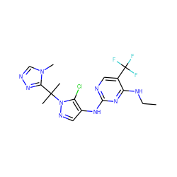 CCNc1nc(Nc2cnn(C(C)(C)c3nncn3C)c2Cl)ncc1C(F)(F)F ZINC000205708220