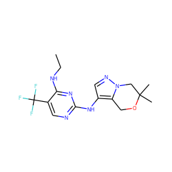 CCNc1nc(Nc2cnn3c2COC(C)(C)C3)ncc1C(F)(F)F ZINC000205730415