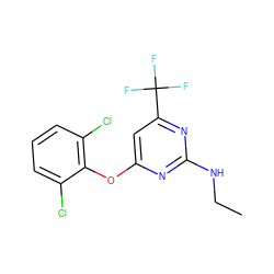 CCNc1nc(Oc2c(Cl)cccc2Cl)cc(C(F)(F)F)n1 ZINC000001396713