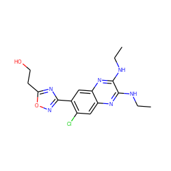 CCNc1nc2cc(Cl)c(-c3noc(CCO)n3)cc2nc1NCC ZINC000115765951