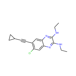 CCNc1nc2cc(Cl)c(C#CC3CC3)cc2nc1NCC ZINC000115764964