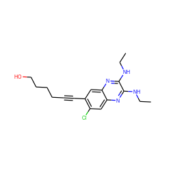 CCNc1nc2cc(Cl)c(C#CCCCCO)cc2nc1NCC ZINC000115765043