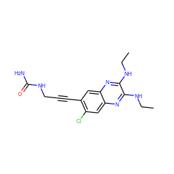 CCNc1nc2cc(Cl)c(C#CCNC(N)=O)cc2nc1NCC ZINC000115765020