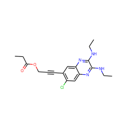 CCNc1nc2cc(Cl)c(C#CCOC(=O)CC)cc2nc1NCC ZINC000115764939