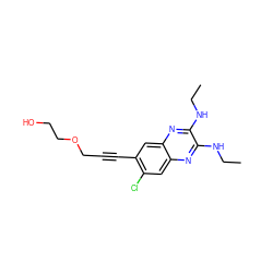 CCNc1nc2cc(Cl)c(C#CCOCCO)cc2nc1NCC ZINC000115765041