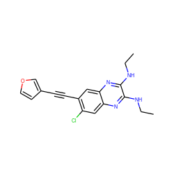 CCNc1nc2cc(Cl)c(C#Cc3ccoc3)cc2nc1NCC ZINC000115764968