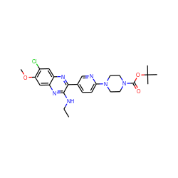 CCNc1nc2cc(OC)c(Cl)cc2nc1-c1ccc(N2CCN(C(=O)OC(C)(C)C)CC2)nc1 ZINC000200501356