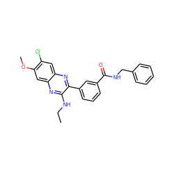 CCNc1nc2cc(OC)c(Cl)cc2nc1-c1cccc(C(=O)NCc2ccccc2)c1 ZINC000115765196