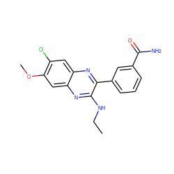 CCNc1nc2cc(OC)c(Cl)cc2nc1-c1cccc(C(N)=O)c1 ZINC000115765002