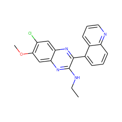 CCNc1nc2cc(OC)c(Cl)cc2nc1-c1cccc2ncccc12 ZINC000115764852