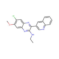 CCNc1nc2cc(OC)c(Cl)cc2nc1-c1cnc2ccccc2c1 ZINC000115764880