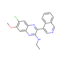 CCNc1nc2cc(OC)c(Cl)cc2nc1-c1cncc2ccccc12 ZINC000115765127